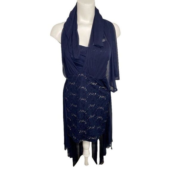 City Triangle Blue Strapless Sweetheart Neck Sequin‎ High Low Dress Sz 3 - Picture 3 of 11